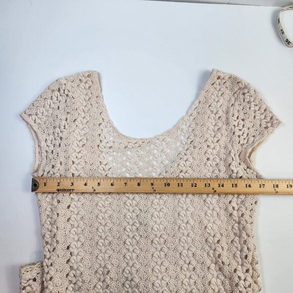 Free People Ivory Crochet Gypsy Boho Scoop Midi Sheath Dress Size Large - Picture 12 of 13